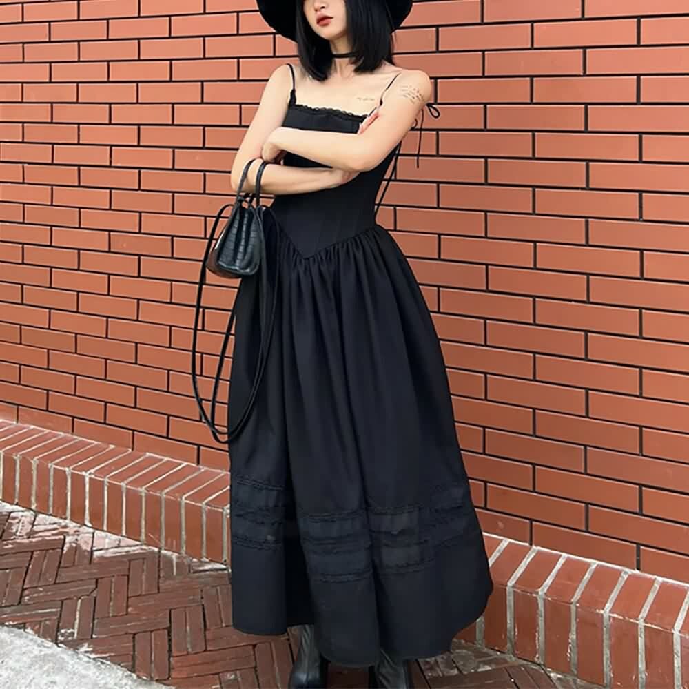Y2K Gothic Elegant Corset Maxi Dress - Retro 90s Grunge Summer Outfit for Women