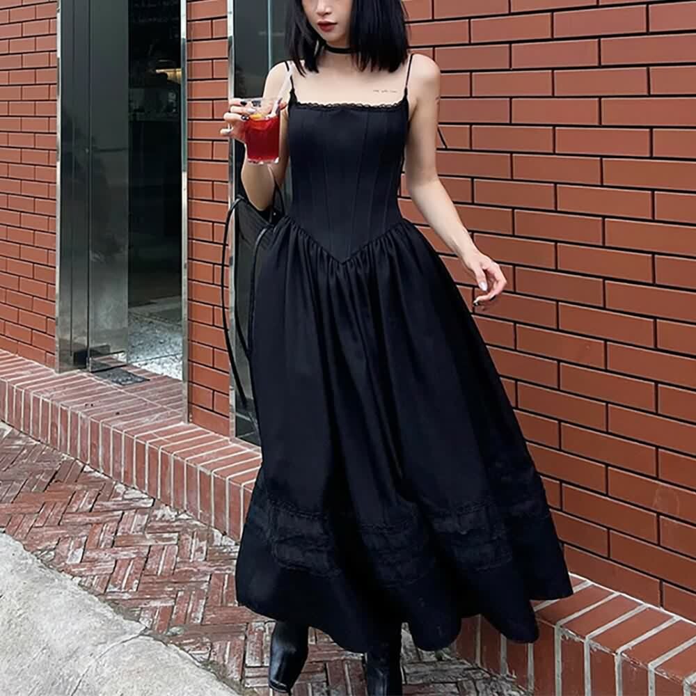 Y2K Gothic Elegant Corset Maxi Dress - Retro 90s Grunge Summer Outfit for Women