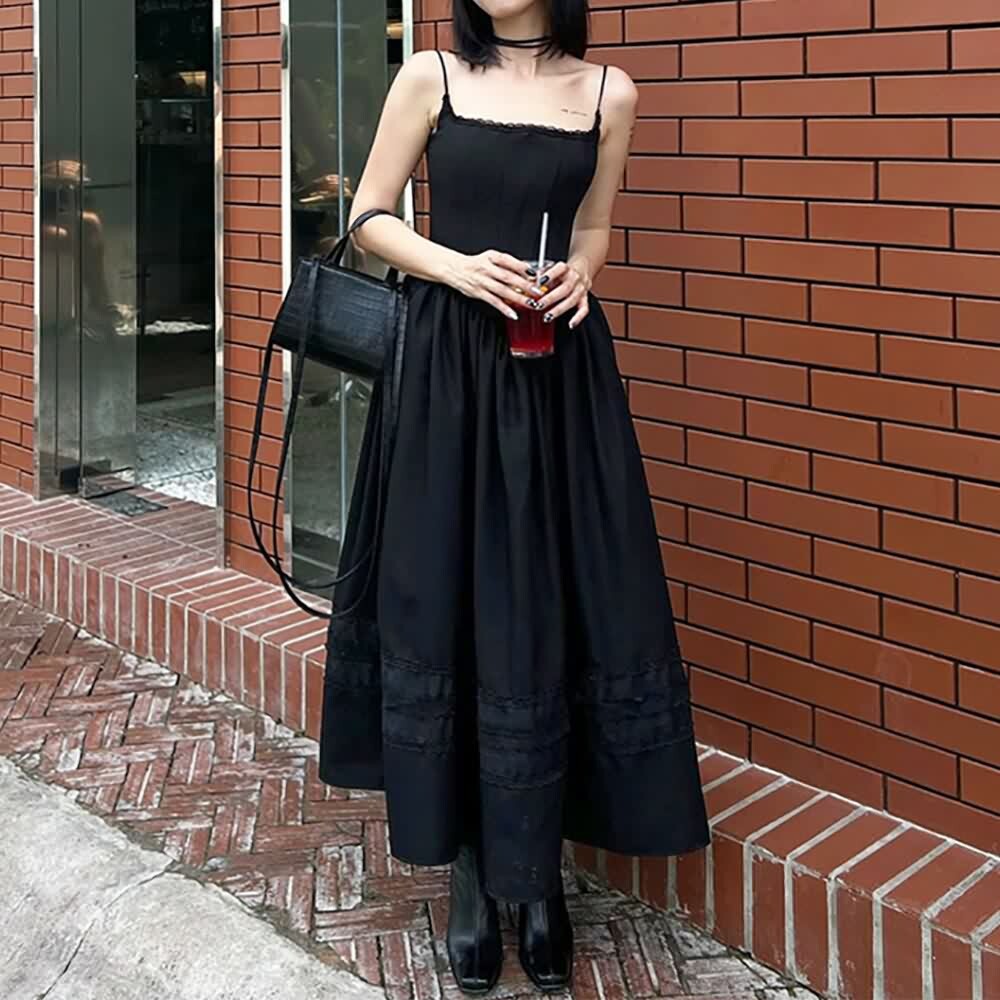 Y2K Gothic Elegant Corset Maxi Dress - Retro 90s Grunge Summer Outfit for Women