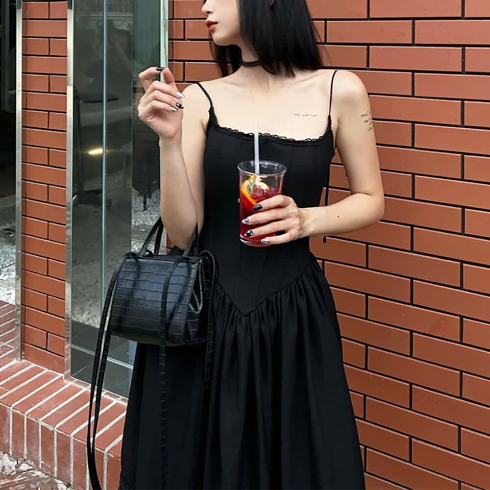 Y2K Gothic Elegant Corset Maxi Dress - Retro 90s Grunge Summer Outfit for Women