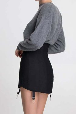 Y2K Gothic Eyelet Lace Up Corset Skirt - Retro 90s Grunge Summer Outfit for Women