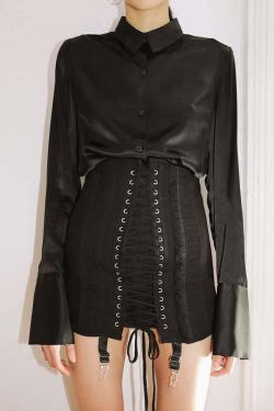 Y2K Gothic Eyelet Lace Up Corset Skirt - Retro 90s Grunge Summer Outfit for Women