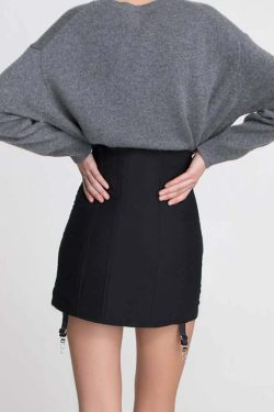 Y2K Gothic Eyelet Lace Up Corset Skirt - Retro 90s Grunge Summer Outfit for Women