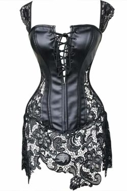 Y2K Gothic Faux Leather & Lace Corset Bustier Dress - 90s Grunge, Retro, Party Outfit