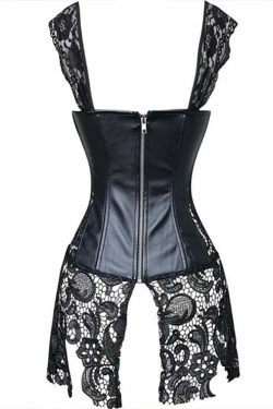 Y2K Gothic Faux Leather & Lace Corset Bustier Dress - 90s Grunge, Retro, Party Outfit