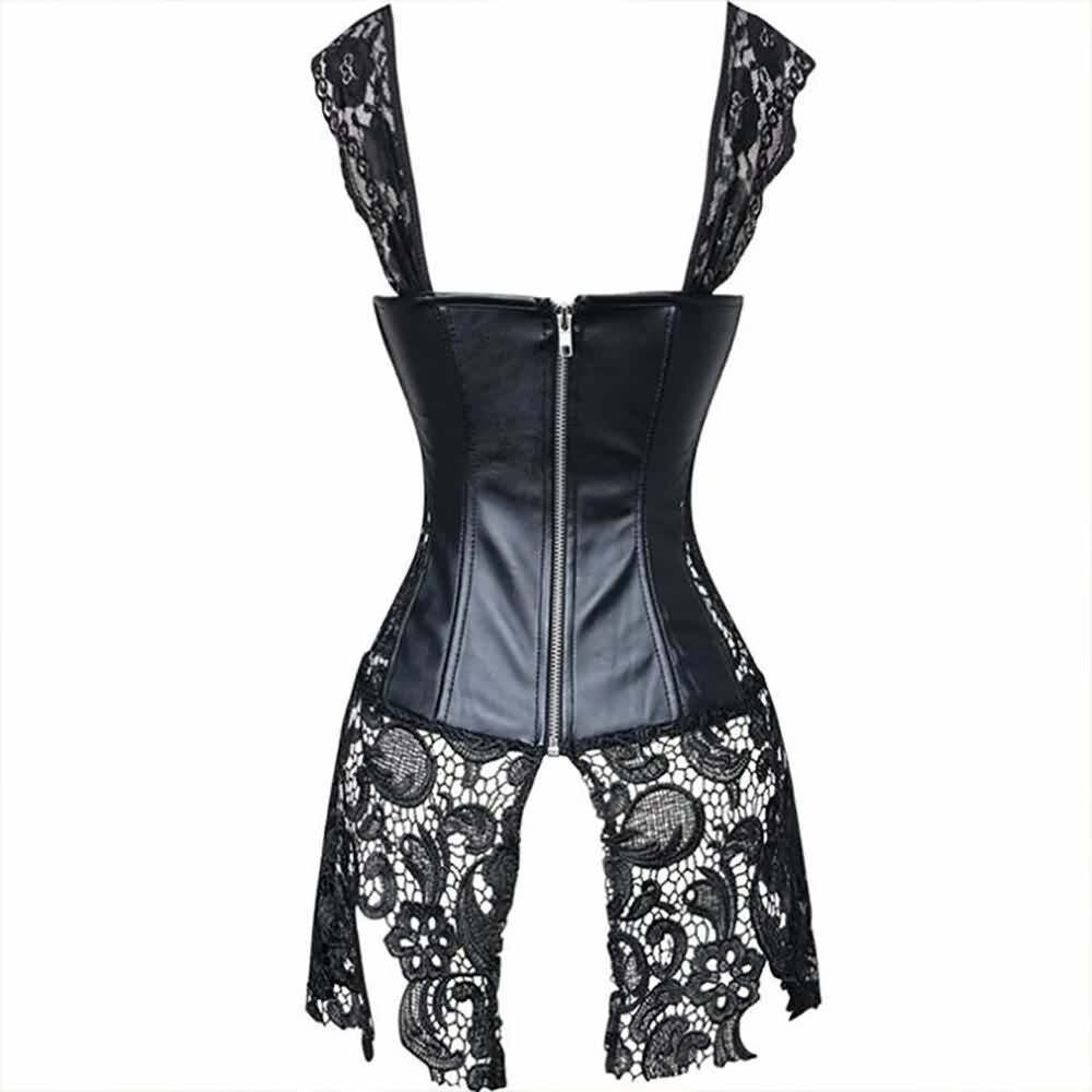 Y2K Gothic Faux Leather & Lace Corset Bustier Dress - 90s Grunge, Retro, Party Outfit