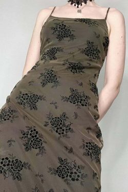 Y2K Gothic Floral Mesh Spaghetti Strap Midi Dress - 90s Grunge Summer Outfit