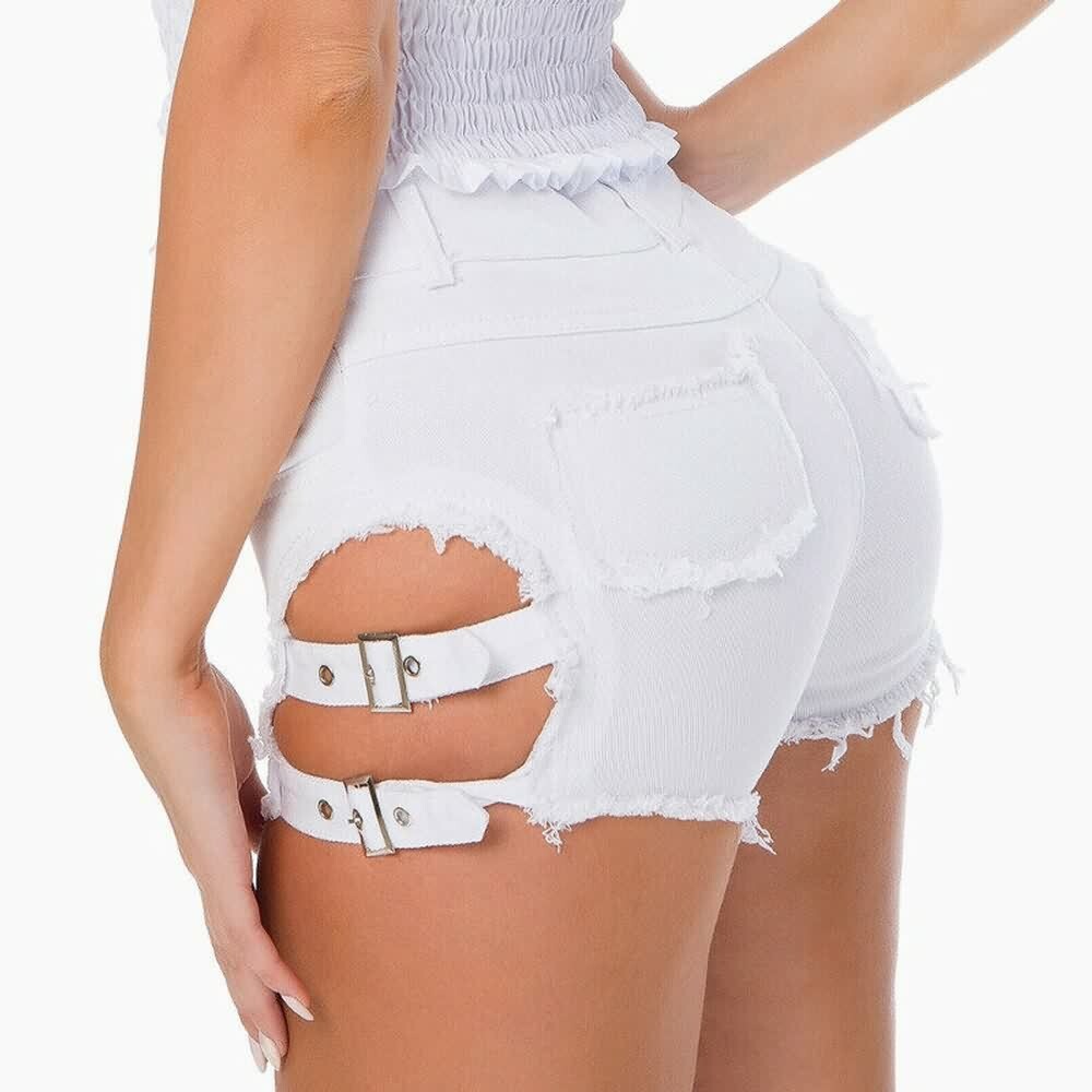 Y2K Gothic Frayed Hem Denim Shorts - 90s Grunge Summer Outfit, Retro Y2K Fashion