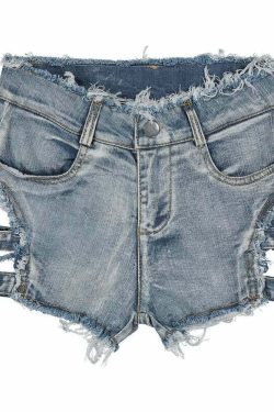 Y2K Gothic Frayed Hem Denim Shorts - 90s Grunge Summer Outfit, Retro Y2K Fashion