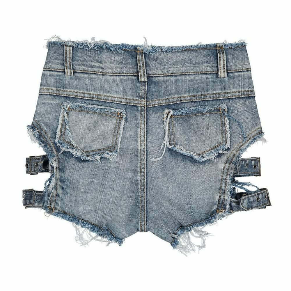 Y2K Gothic Frayed Hem Denim Shorts - 90s Grunge Summer Outfit, Retro Y2K Fashion