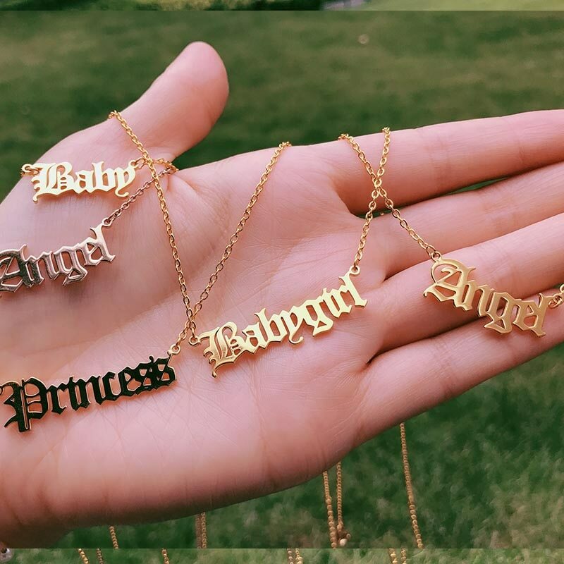 Y2K Gothic Gold Letter Necklace - Angel, Princess, Babygirl, Baby | 90s Grunge Retro Fashion