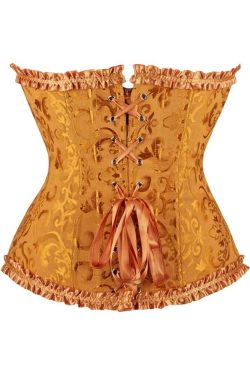 Y2K Gothic Gold Ruffle Trim Overbust Corset - Retro 90s Grunge Party Outfit