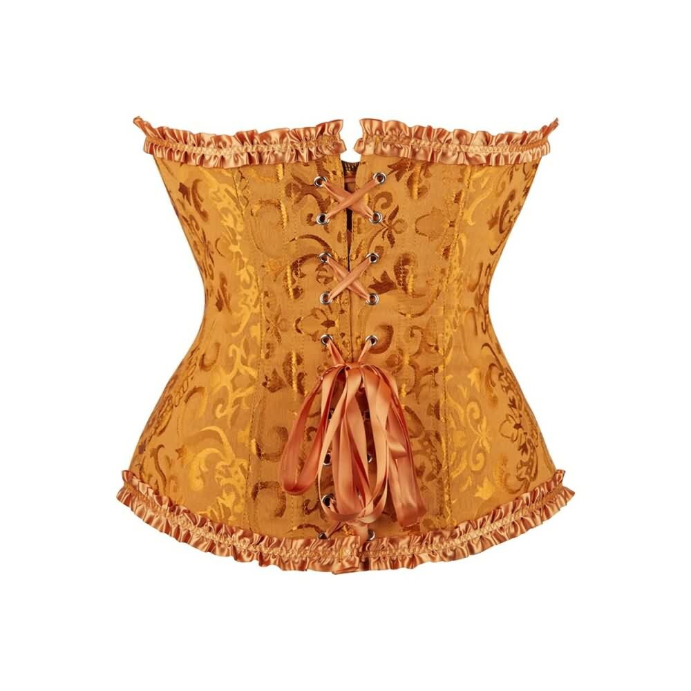 Y2K Gothic Gold Ruffle Trim Overbust Corset - Retro 90s Grunge Party Outfit
