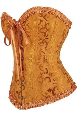 Y2K Gothic Gold Ruffle Trim Overbust Corset - Retro 90s Grunge Party Outfit