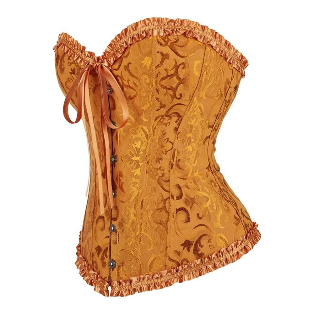 Y2K Gothic Gold Ruffle Trim Overbust Corset - Retro 90s Grunge Party Outfit