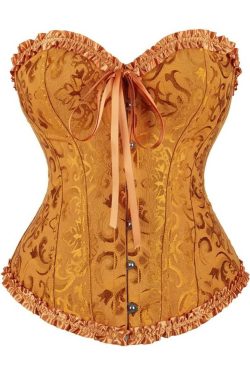 Y2K Gothic Gold Ruffle Trim Overbust Corset - Retro 90s Grunge Party Outfit