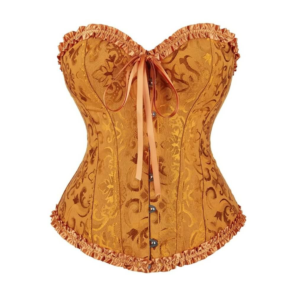 Y2K Gothic Gold Ruffle Trim Overbust Corset - Retro 90s Grunge Party Outfit