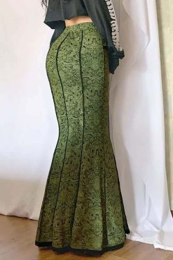 Y2K Gothic Green Maxi Skirt - Retro 90s Grunge Summer Outfit, Perfect for Y2K Parties