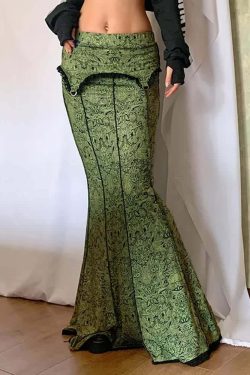 Y2K Gothic Green Maxi Skirt - Retro 90s Grunge Summer Outfit, Perfect for Y2K Parties