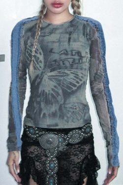 Y2K Gothic Grunge Butterfly Long Sleeve Top - Retro 90s Fashion, Summer Y2K Outfits