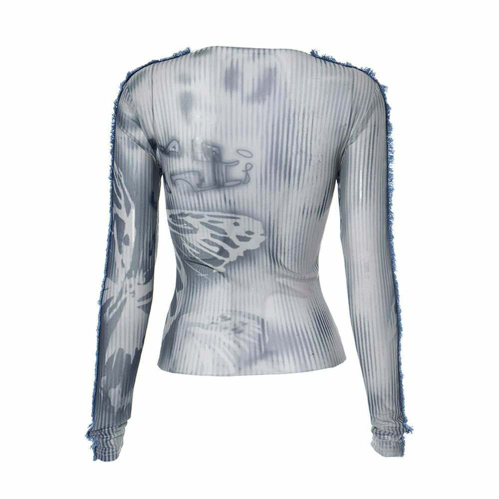 Y2K Gothic Grunge Butterfly Long Sleeve Top - Retro 90s Fashion, Summer Y2K Outfits