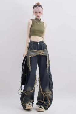 Y2K Gothic Grunge Cargo Baggy Jeans - Retro 90s Summer Outfit for Women