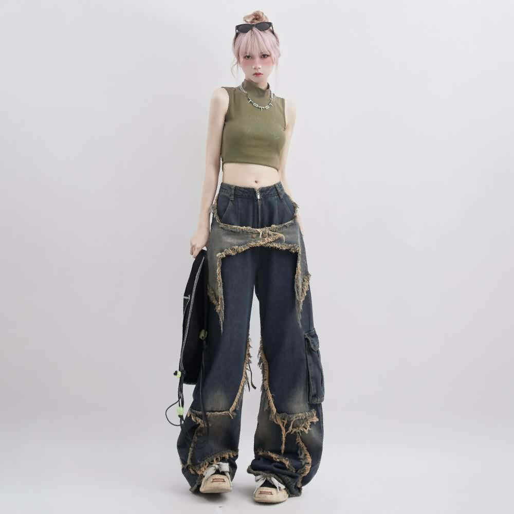 Y2K Gothic Grunge Cargo Baggy Jeans - Retro 90s Summer Outfit for Women