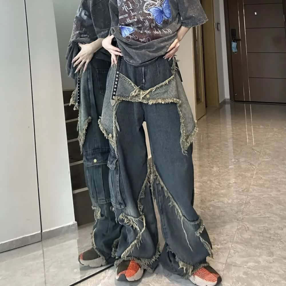 Y2K Gothic Grunge Cargo Baggy Jeans - Retro 90s Summer Outfit for Women