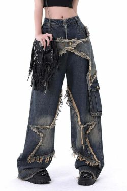 Y2K Gothic Grunge Cargo Baggy Jeans - Retro 90s Summer Outfit for Women