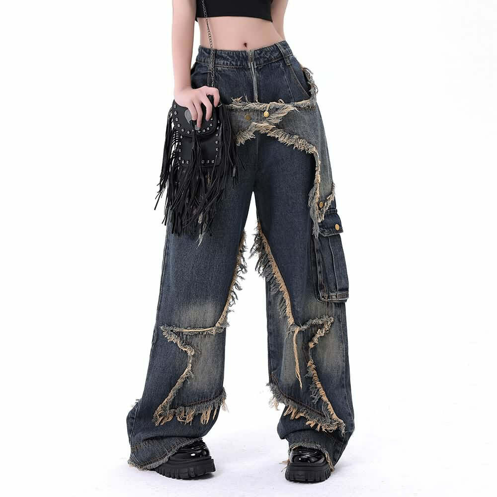 Y2K Gothic Grunge Cargo Baggy Jeans - Retro 90s Summer Outfit for Women