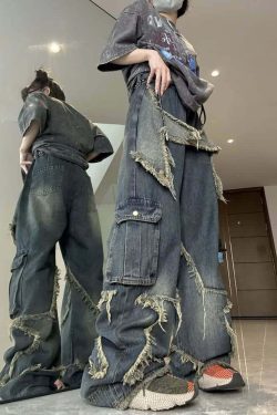Y2K Gothic Grunge Cargo Baggy Jeans - Retro 90s Summer Outfit for Women