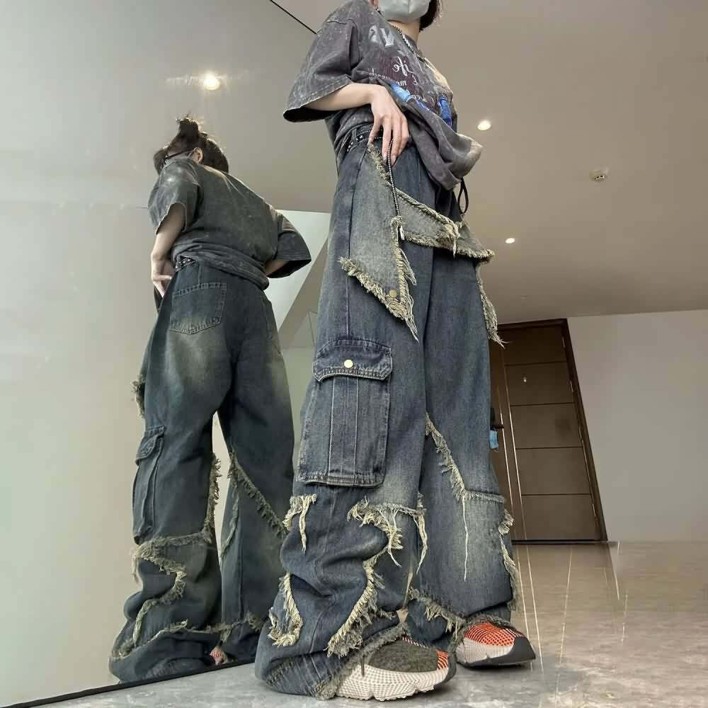 Y2K Gothic Grunge Cargo Baggy Jeans - Retro 90s Summer Outfit for Women