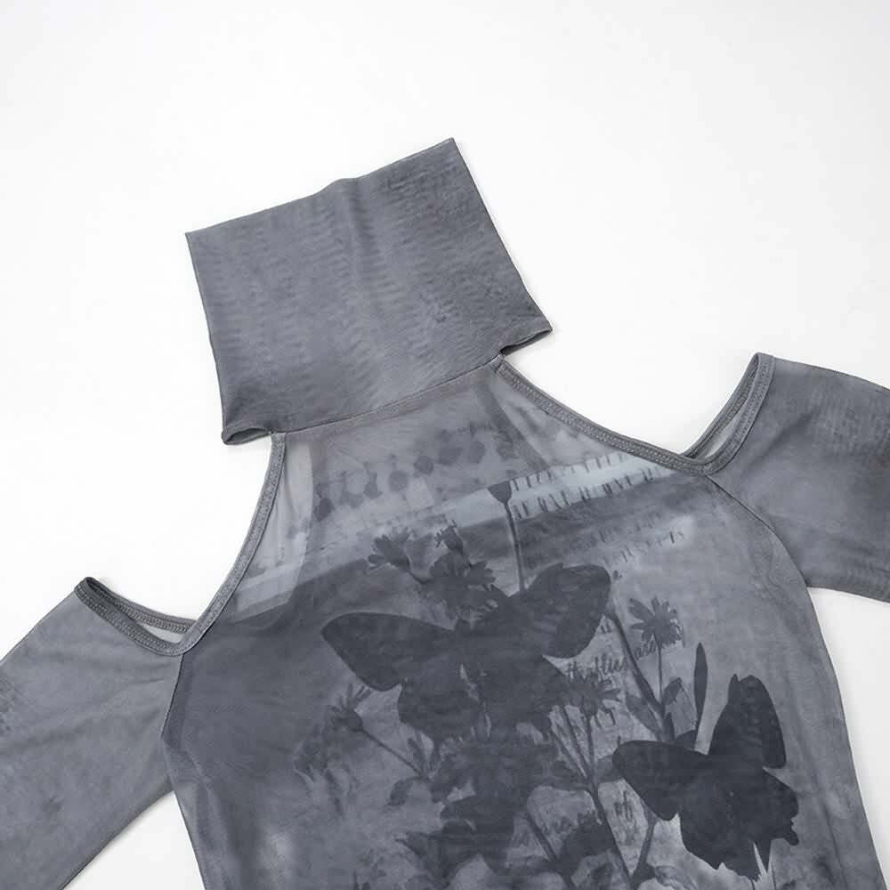 Y2K Gothic Grunge Cold Shoulder Turtleneck Long Sleeve Top - Retro 90s Fashion for Women