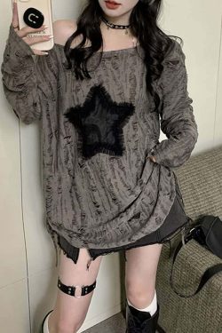 Y2K Gothic Grunge Distressed Baggy Sweater - 90s Retro Style, Summer Y2K Outfits