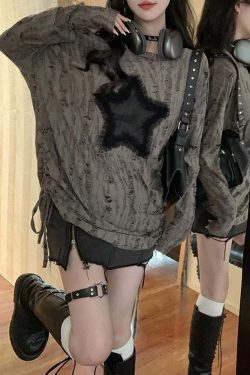 Y2K Gothic Grunge Distressed Baggy Sweater - 90s Retro Style, Summer Y2K Outfits
