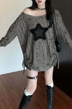 Y2K Gothic Grunge Distressed Baggy Sweater - 90s Retro Style, Summer Y2K Outfits