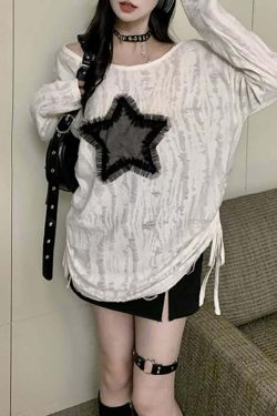 Y2K Gothic Grunge Distressed Baggy Sweater - 90s Retro Style, Summer Y2K Outfits