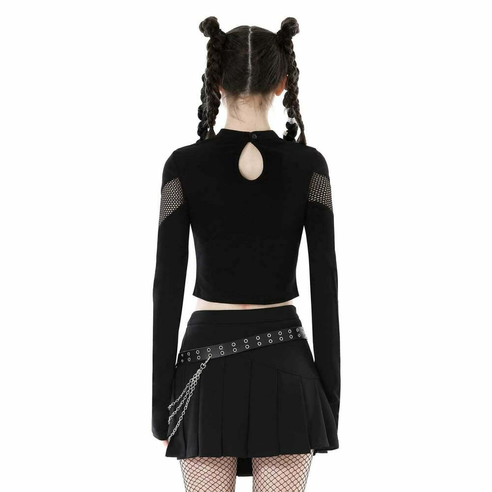 Y2K Gothic Grunge Fishnet Long Sleeve Crop Top - Retro 90s Punk Style for Summer Outfits