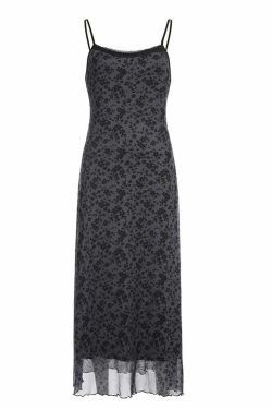 Y2K Gothic Grunge Floral Mesh Maxi Dress - 90s Retro Summer Party Outfit