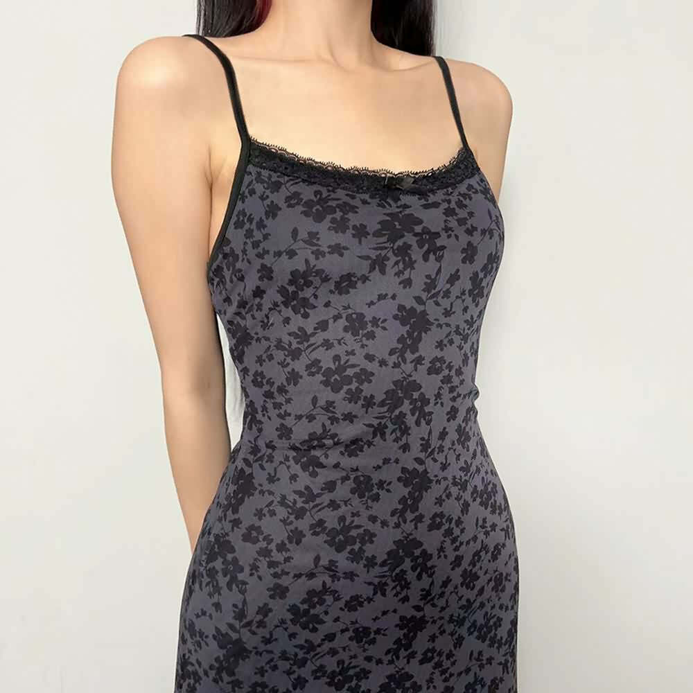 Y2K Gothic Grunge Floral Mesh Maxi Dress - 90s Retro Summer Party Outfit