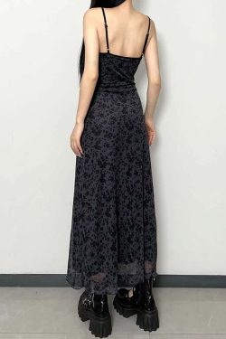 Y2K Gothic Grunge Floral Mesh Maxi Dress - 90s Retro Summer Party Outfit