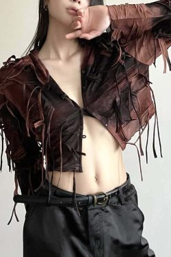 Y2K Gothic Grunge Fringe Hooded Crop Top - 90s Retro Summer Party Outfit