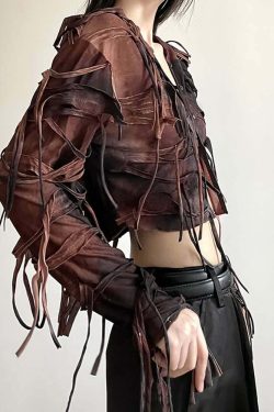Y2K Gothic Grunge Fringe Hooded Crop Top - 90s Retro Summer Party Outfit