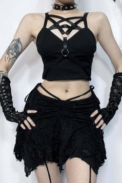 Y2K Gothic Grunge Ruched Distressed Mini Skirt - 90s Fashion, Y2K Summer, Retro Style