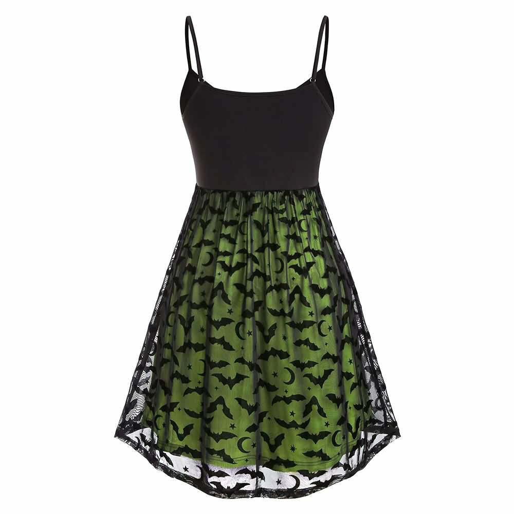 Y2K Gothic Halloween Bat Lace Dress - Retro 90s Grunge, Pastel Goth, Y2K Party Outfit