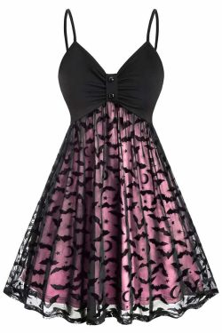 Y2K Gothic Halloween Bat Lace Dress - Retro 90s Grunge, Pastel Goth, Y2K Party Outfit