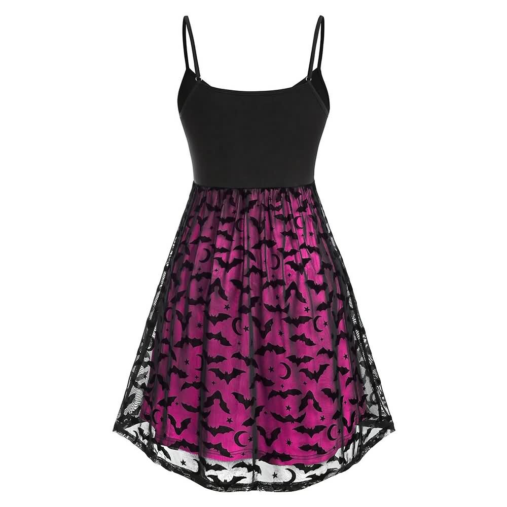 Y2K Gothic Halloween Bat Lace Dress - Retro 90s Grunge, Pastel Goth, Y2K Party Outfit