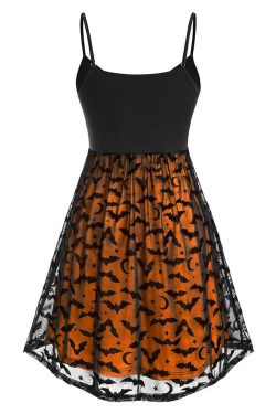Y2K Gothic Halloween Bat Lace Dress - Retro 90s Grunge, Pastel Goth, Y2K Party Outfit