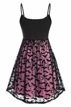 Y2K Gothic Halloween Bat Lace Dress - Retro 90s Grunge, Pastel Goth, Y2K Party Outfit