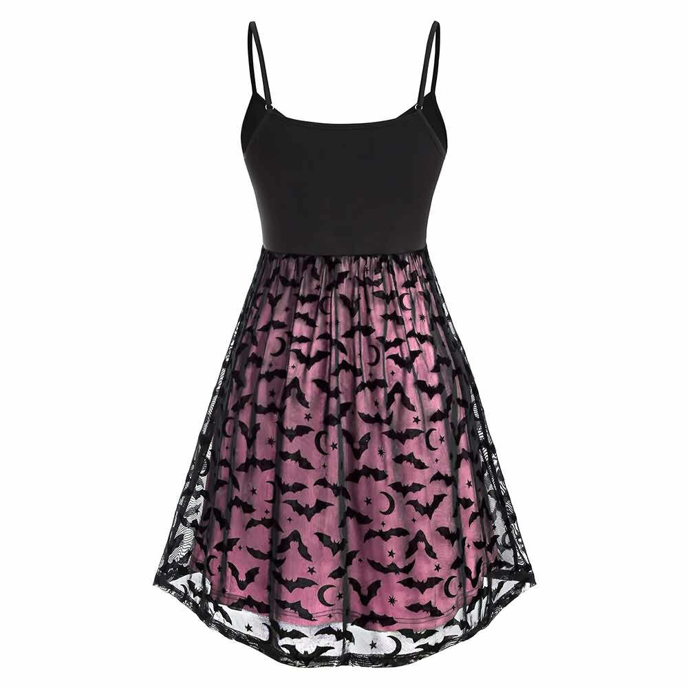 Y2K Gothic Halloween Bat Lace Dress - Retro 90s Grunge, Pastel Goth, Y2K Party Outfit